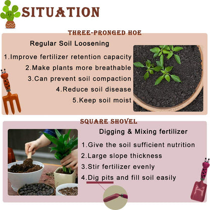 TAOYIO Kids Gardening Tools Gloves Set: 4 Cute Shovel Spade for Kid Garden Work with 1 Toddler Gloves for Teen Boy Girls