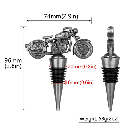 LKKCHER Motorcycle Wine Stopper, Motorbike Wine Gifts Father Day Gifts Christmas Gifts Birthday Gifts for Men Bikers, Bottle Stoppers for Wine Champagne, Dark Silver with Gift Box
