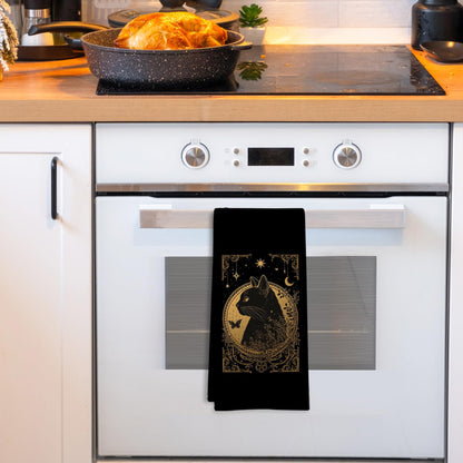 GWFSJYU Gothic Tarot Cat Kitchen Towels, Witchy Black Gold Dish Tea Towels for Kitchen, Witchy Cat Gifts for Cats Lovers Women, Cats Decorative Hand Towels for Bathroom, 16x24 Inch