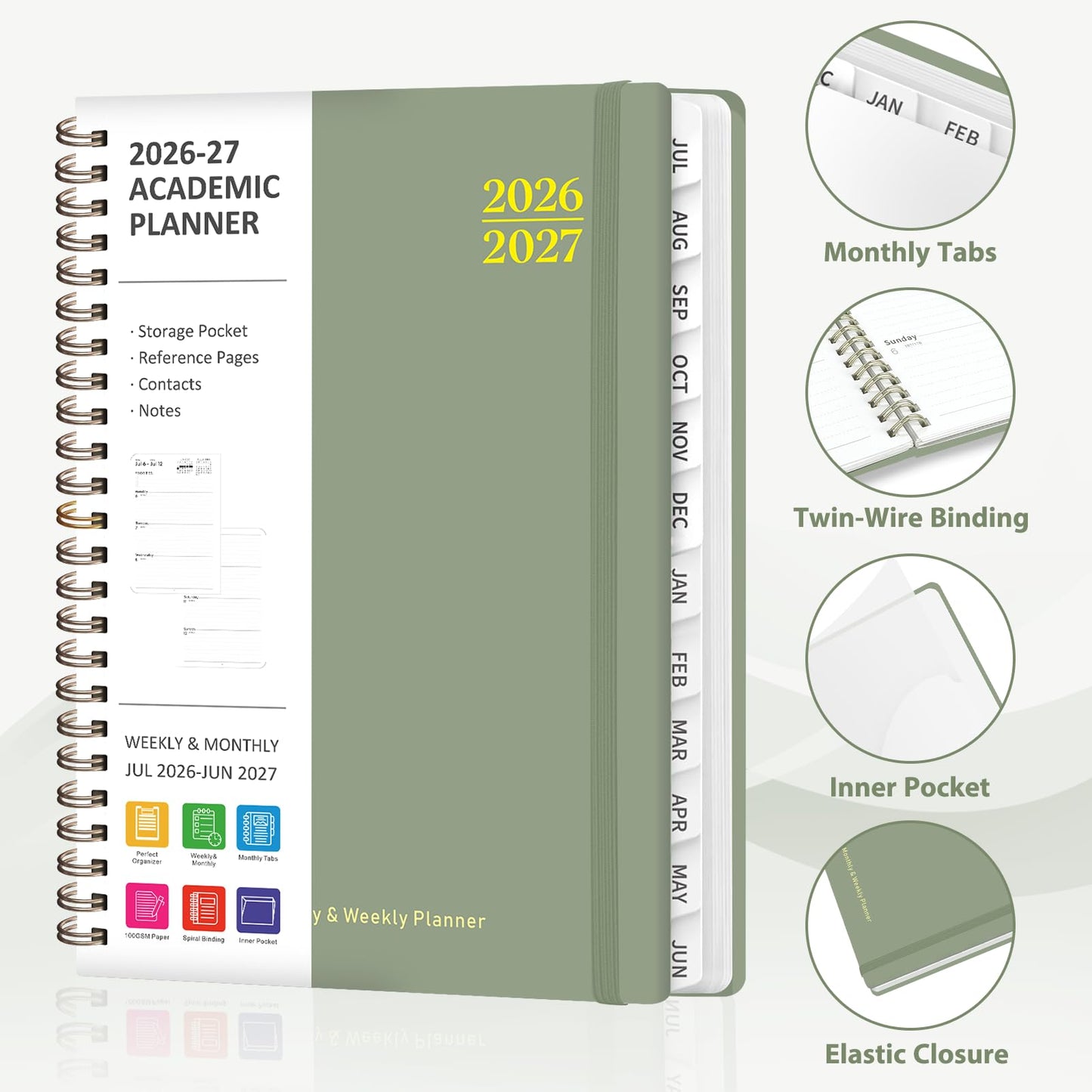 Planner 2026-2027, Academic Weekly and Monthly Calendar Planner, July 2026 - June 2027, Hardcover Planning Agenda Book for Desk Accessories and School Supplies - A5 Size (6.3'' x 8.5'')