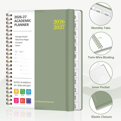 Planner 2026-2027, Academic Weekly and Monthly Calendar Planner, July 2026 - June 2027, Hardcover Planning Agenda Book for Desk Accessories and School Supplies - A5 Size (6.3'' x 8.5'')