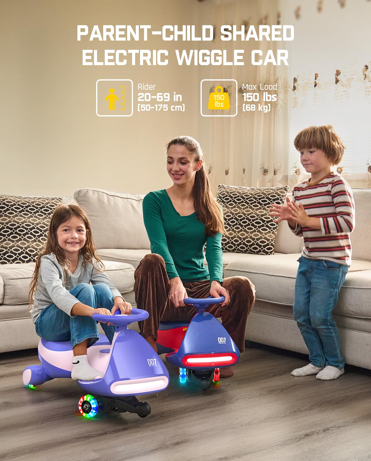 FanttikRide N7 Pro Electric Wiggle Car with Pedal, Rechargeable Battery, CyberWiggle, 2 in 1 Swing Car, 2 Speed, Anti-Rollover, Flashing Wheels, Bluetooth, for Ages 3 and Up, 150 Lbs, Pink