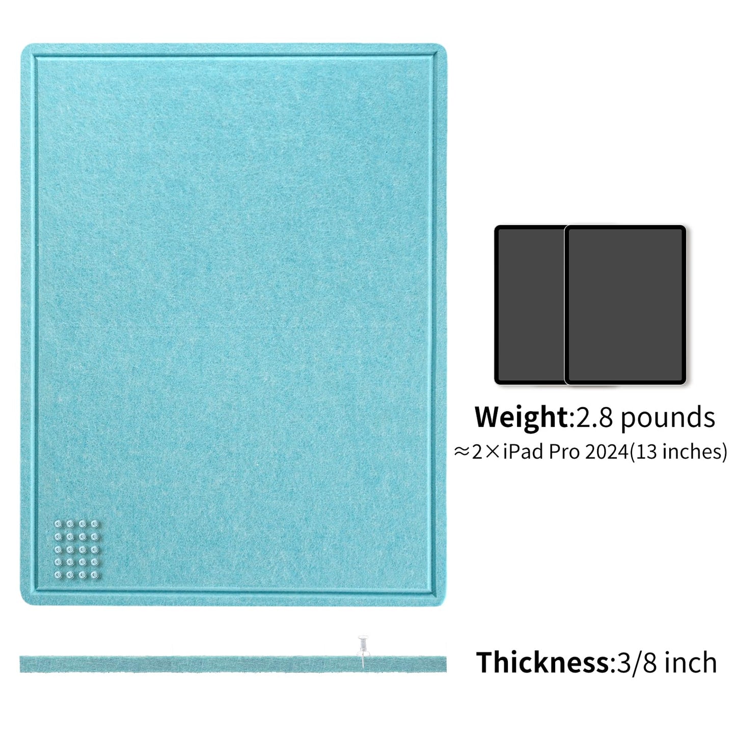Large Bulletin Board - 48 x 36 Inches, Decorative Felt Pin Board for Wall - 4' x 3' Foldable Photo Display Board with Self-Adhesive Tape, Includes 20 Push Pins - Turquoise Blue