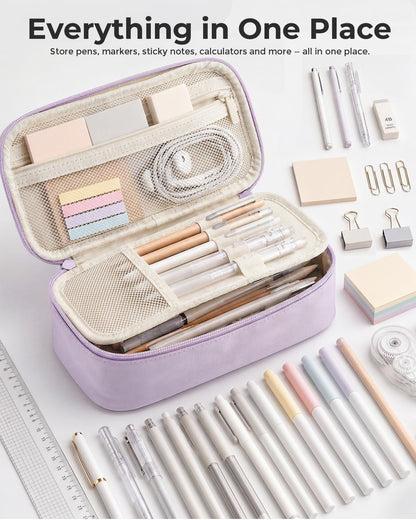WEMATE Pencil Case, Large Storage Organizer, Makeup Bag, Teacher Must - have, Big Pencil Pouch, Marker Case for College (Light Purple)