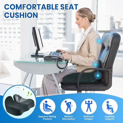 Seat Cushion, Memory Foam Office Chair Seat Cushion for Office Chairs/Car/Long Trip/Desk Chair/Gaming, X-Large Size for Sciatica & Hip & Tailbone Pain Relief, Sciatica Support (Deep Green)