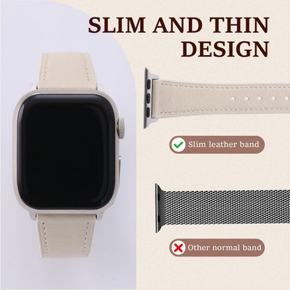 Thin French Goatskin Women's Soft Leather Band Compatible with Apple Watch Band 38mm 40mm 41mm 42mm 44mm 45mm 46mm 49mm, Slim Genuine Leather Strap for iWatch Series Ultra SE 10 9 8 7 6 5 4 3 2 1