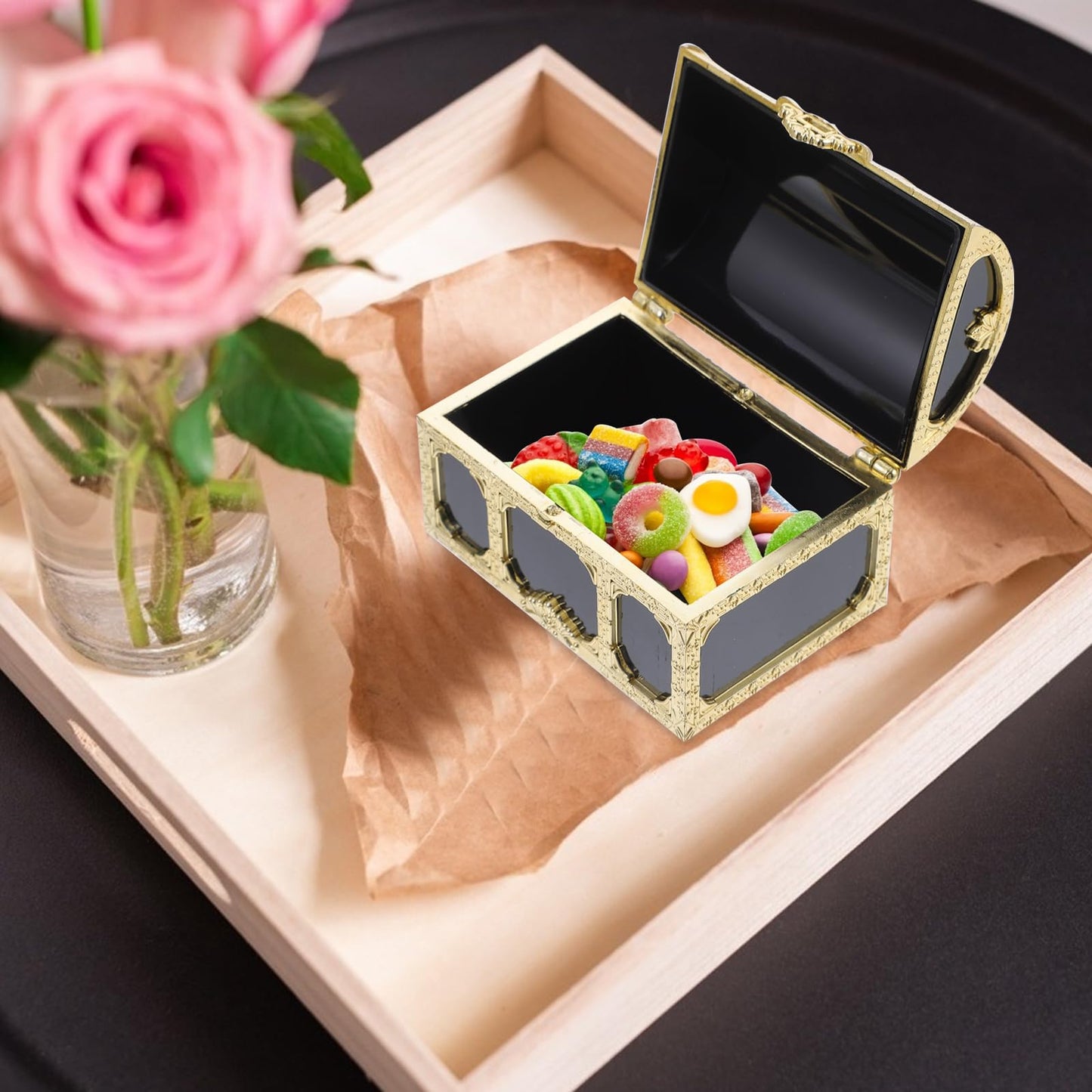 Veemoon 12 Pack Pirate Chest Storage Boxes Plastic Mini Treasure Chests 2.95X2.12X1.96In Waterproof Decorative Pirate Sugar Box for Party Favors Cake Decorations and Kids Pretend Play