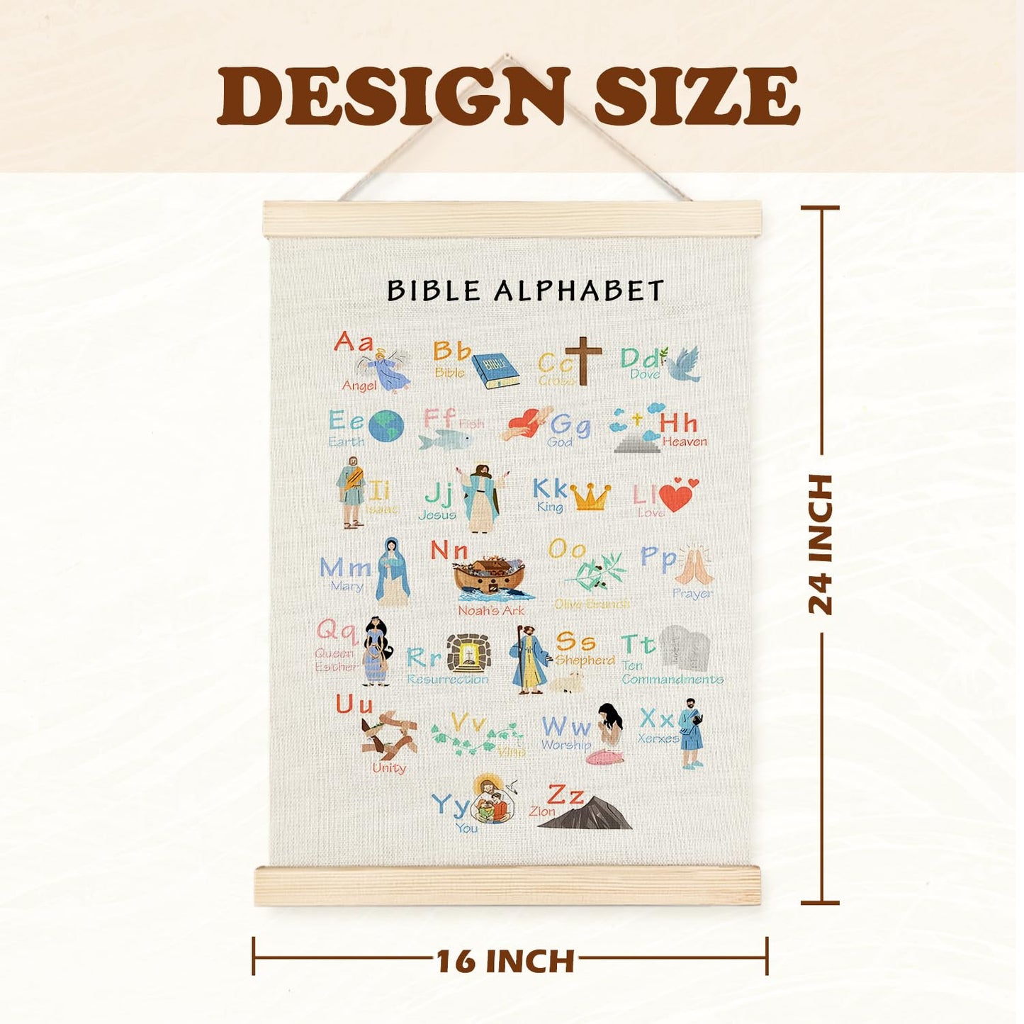 Supwhd Bible Verse Posters for Kids, Bible Alphabet Poster Hanger Frame, Christian Classroom Decor, Alphabet Wall Decor for Classroom Church School Christian Home, 16x24