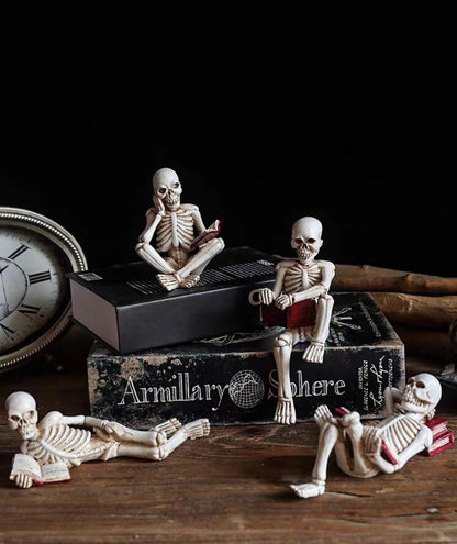 Yahu Lando Halloween Skull Statue Decor,Reading Women Thinker Statue,Modern Bookshelf Decor,Halloween Figurines Home Decorative,Room Decor on Shelf Table Desk for Living Room Office Bedroom