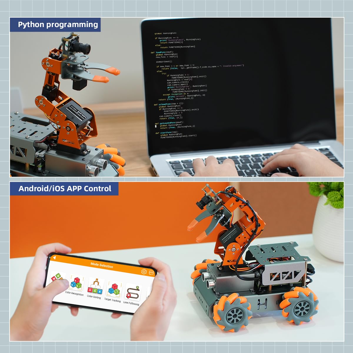 HIWONDER 5DOF AI Vision Robotic Arm Powered by Raspberry Pi Smart Robotic Arm Mecanum Wheel Chassis Robot Car Kit DIY Robot for Beginners, with RPi5 4GB