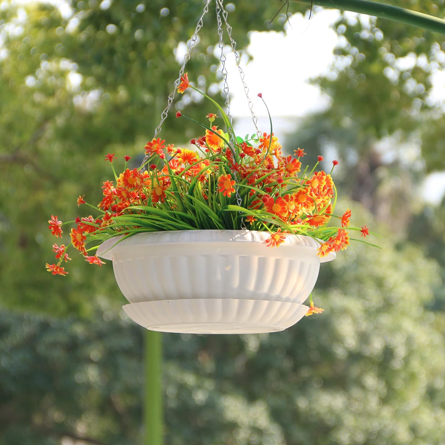 summer flower 12.59" Large Hanging Planters with Drainage Hole&Tray, Hanging Flower Pots Plastic Plant Hanger Holders Hanging Basket for Indoor Outdoor Home Garden Herb Succulent (Pack 3)
