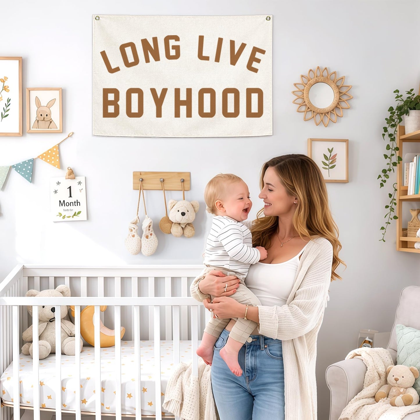 Long Live Boyhood Canvas Banner-Nursery Hanging Rectangular Poster Flag Sign Art for Baby Kids Boy,Nursery Playroom Boyroom Babyroom Decoration,Christmas Gift Idea for Boys 28.5"L x 20"W