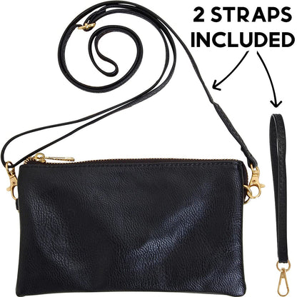 Humble Chic NY Black Wristlet Purses for Women - Small Black Crossbody Purse, Vegan Leather Wristlet Wallets for Women, Small Phone Wallets, Dressy Evening Handbags, Vegan Leather Crossbody Bag