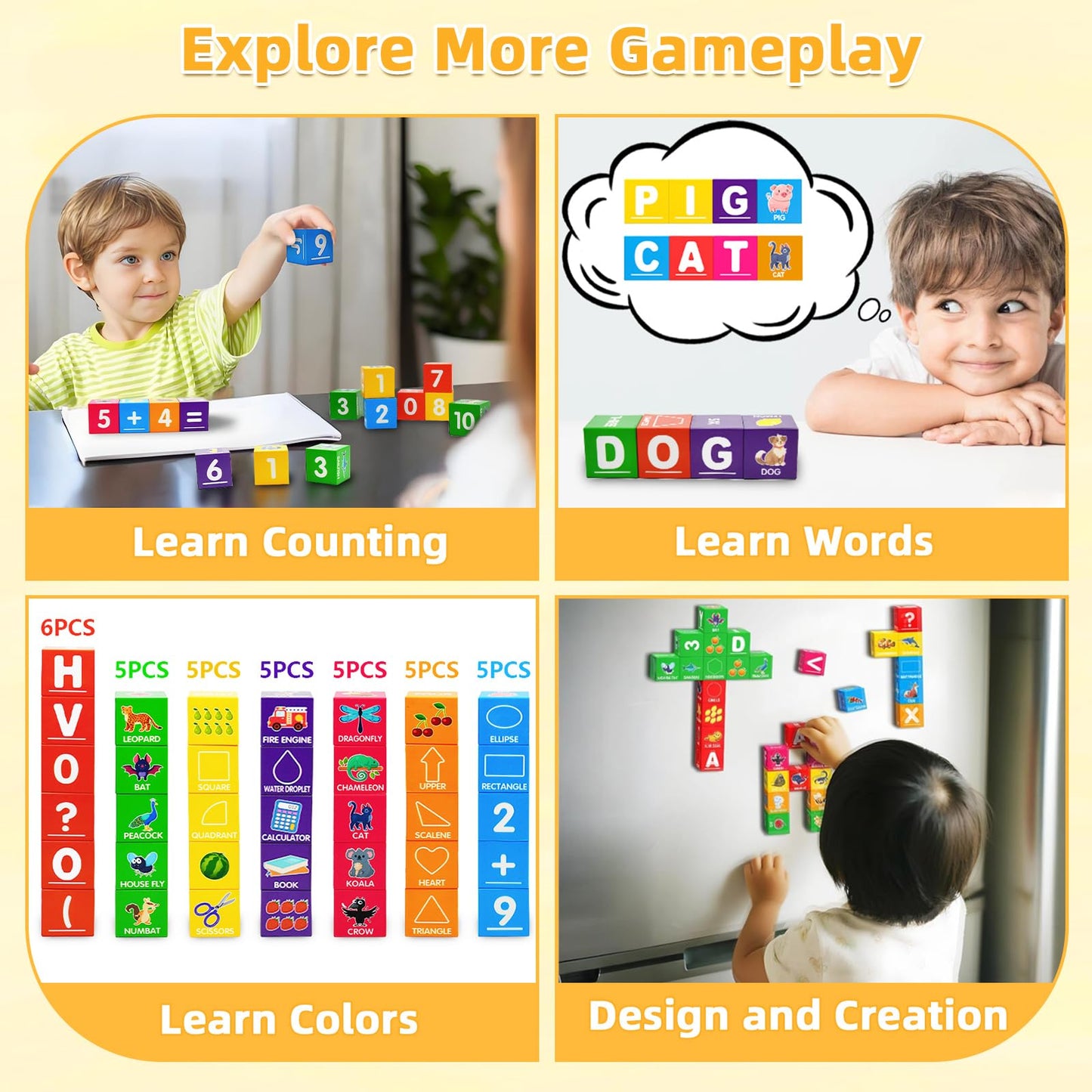 Magnetic Blocks for Toddlers 1-3, 1.4 inch Large Building Blocks Number ABC Learning Toys for 1 2 3 4 5+ Year Old Boys Girls Educational Montessori Toys for Preschool Activities 36PCS STEM Magnet Cube