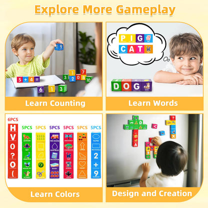 Magnetic Blocks for Toddlers 1-3, 1.4 inch Large Building Blocks Number ABC Learning Toys for 1 2 3 4 5+ Year Old Boys Girls Educational Montessori Toys for Preschool Activities 36PCS STEM Magnet Cube