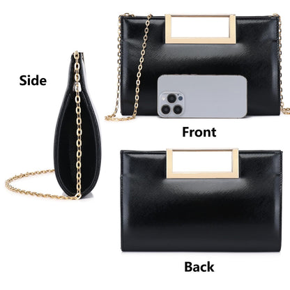 Gurina Evening Clutch Purses for Women Formal Party Clutch Bags Cocktail Prom Fashion PU Leather Shoulder Handbags (BO62 Black)