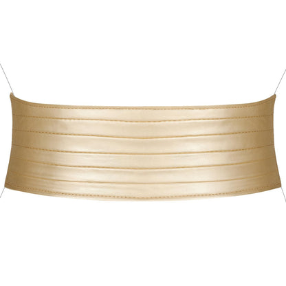 VONMELLI Women's Elastic Leather Wide Belts for Dresss Stretchy Waist Belt Fashion Ladies Corset Belts, Gold M