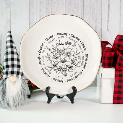 Vancsenia God Says You Are AmazingRing Dish – Christian Ceramic Jewelry Tray for Women, Inspirational Bible Verse Trinket Holder Gift for Her, Religious Baptism Gift