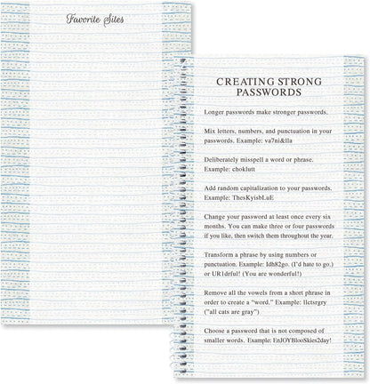 Current By The Sea Password & PIN Keeper Book, 94 Pages, 5” x 8.5” Size Spiral Bound, Soft Cover Internet Organizer for Offline Website, Login, & Username Storage