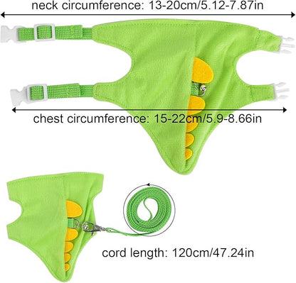 Ferret Harness and Leash Set, Dinosaur Shaped Small Animals Vest Bunny Harness Outdoor Walking Clothes Accessories for Ferret Rabbit Hamster Guinea Pig Kitten Puppy Tiny Pet