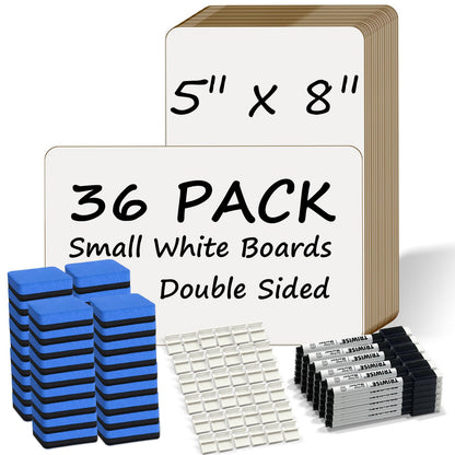 Portable Small White Board 5"x8" for Students, Personal Whiteboard Mini Lightweight Double Sided, Dry Erase Board for Kids Classroom, Individual Lapboards for Teaching with Eraser and Marker (36 Pack)