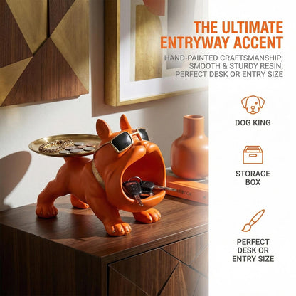 QDDTRAHCCLJZ French Bulldog Tray Sculpture – Multifunctional key tray and candy bowl, resin bulldog statue, suitable for entryway tables, office desks, living room use, home decor gift. (orange)