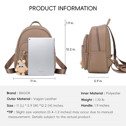 BAGOK Mini Leather Backpack Purse for Women, Small Backpack Purse with Cartoon Charm, Cute Fashion Bag for Girls