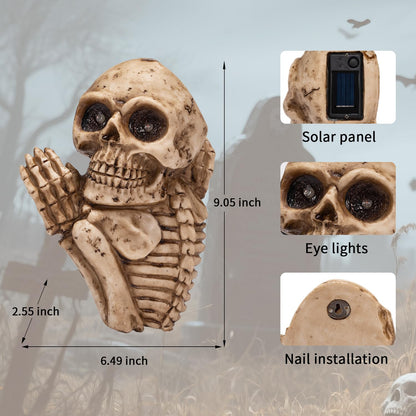 Halloween Skull Solar Light Outdoor 9 '' Spooky Tree Peeker Skeleton Figurine Ghost Decor for Yard, Garden, Porch Halloween Party Decorations