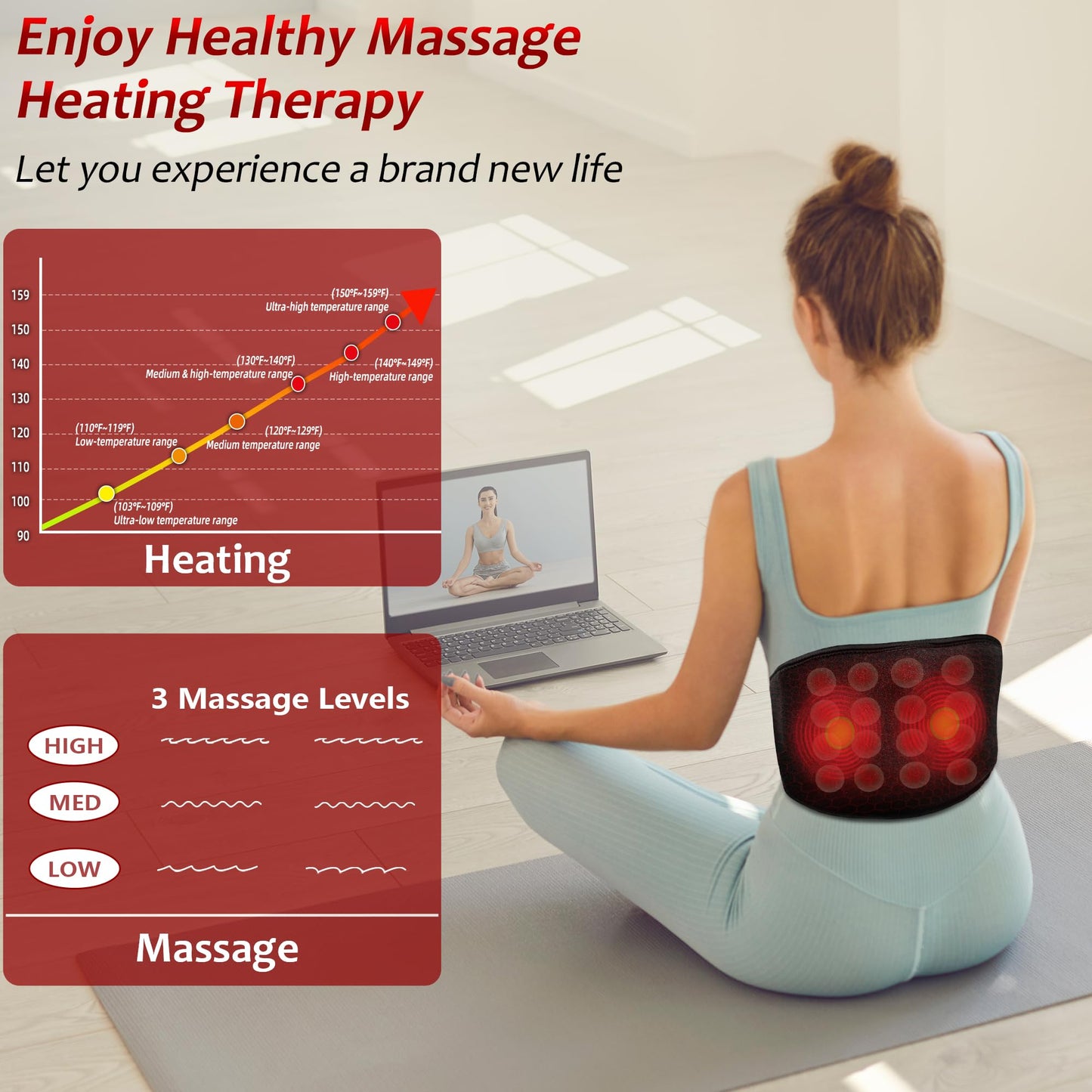 UTK Far Infrared Heating Pad for Back Pain Relief, Hot to 159℉, Gift for Women Men, FSA HSA Eligible Lower Back Massager with 3 Vibration, 16 Timers Auto-Off, 20 Natural Jade, 35-55" Adjustable Size
