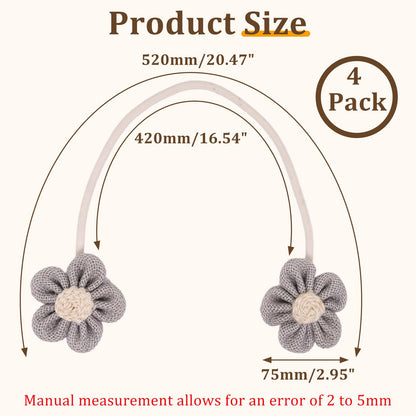 GDFYMI 4 Pack Flower Curtain Tiebacks, Rope Curtain Tiebacks Boho Style, Simple Elegant DIY Curtain Holdbacks, Curtain Tie Backs for Home Office Bedroom Nursery Farmhouse Decor (Grey)