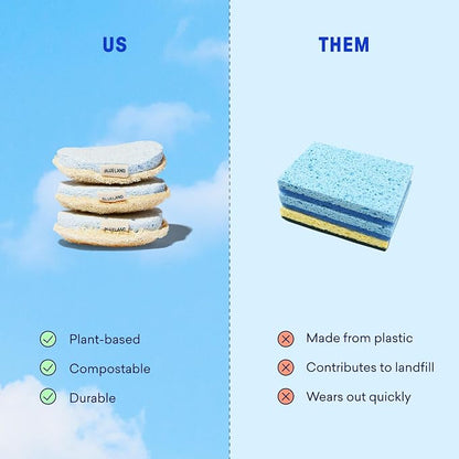 BLUELAND Scrub Sponge, 3-Pack, Dual-Sided Dish Loofah, Plastic-Free, Plant-Based Kitchen Scrubbing Non-Scratch