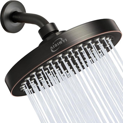 High Pressure Rainfall Shower Head, 6 Inches Modern Showerhead with Perfect Adjustable Replacement, Removable Restrictor, Easy Installation for Your Bathroom Shower Heads (Oil Rubbed Bronze)