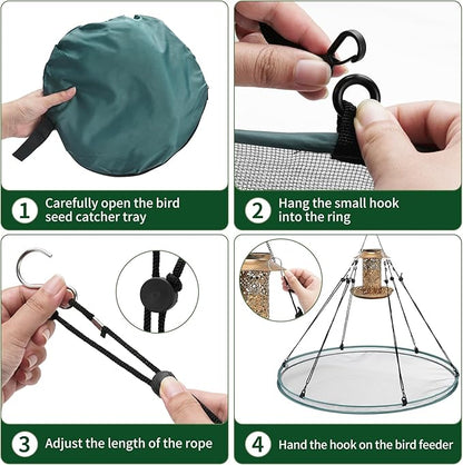 2 Pack Bird Seed Catcher Trays for Hanging Bird Feeder Platform 30" Seed Catcher for Hummingbird Feeders with Adjustable Hanging Hoop for Outdoor Garden