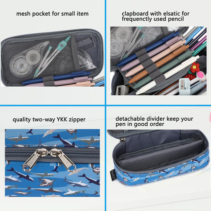 FlowFly Large Capacity Pencil Case for Kids, Boys & Girls – Zippered Multi-Functional Pen Pouch, Soft & Portable Pencil Bag for School, Teens, Students, Shark