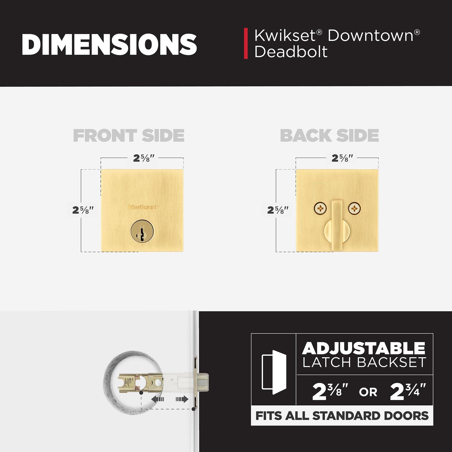 Kwikset Downtown Deadbolt Lock, Matte Black Square Exterior Keyed Front Entry Door, Pick Resistant SmartKey Rekey Security, Single Cylinder Dead Bolt, with Microban Protection