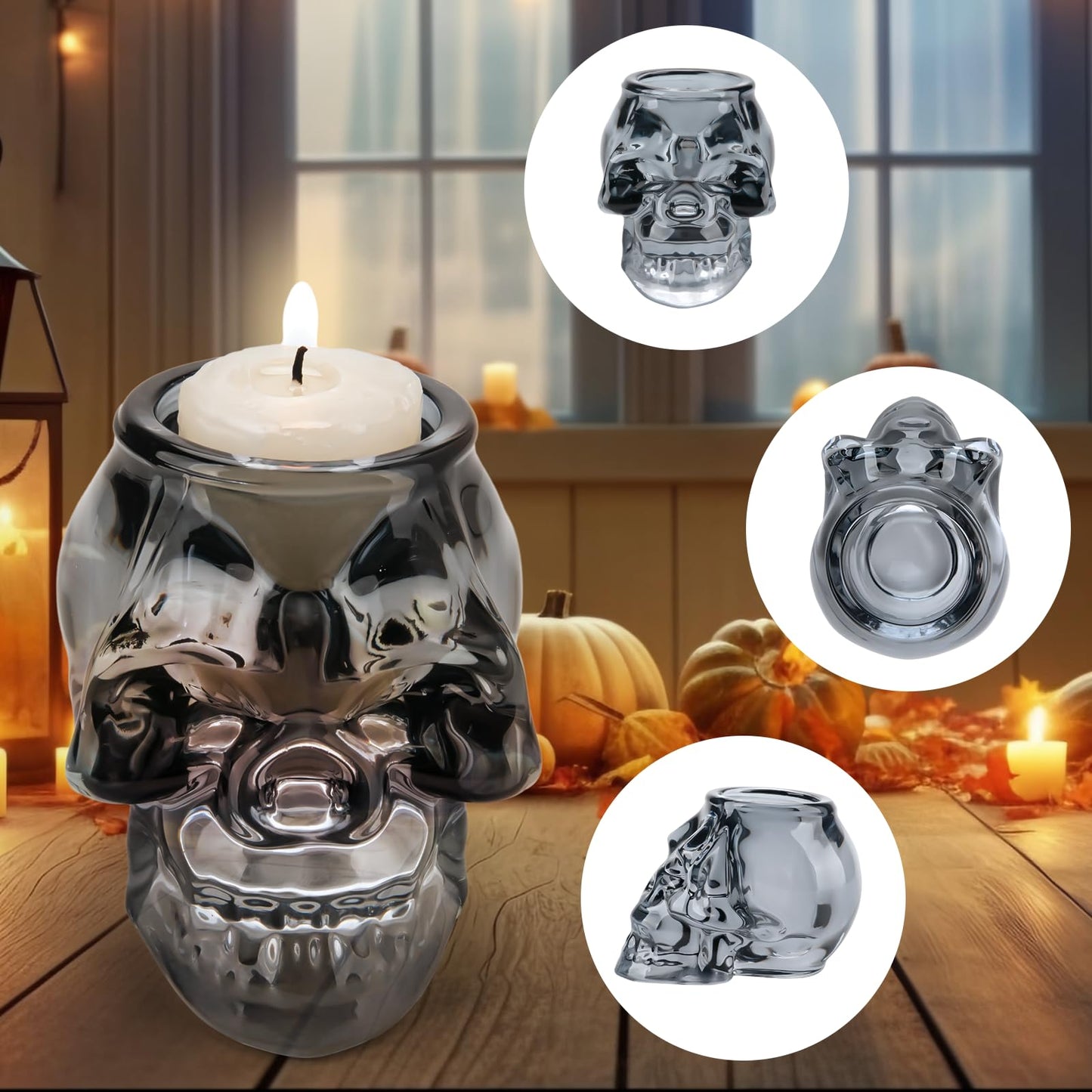 Skull Halloween Decor, Skull Candle Holder, Tea Light Holders for Home Decoration, Halloween Skeleton Tabletop Decor, Black