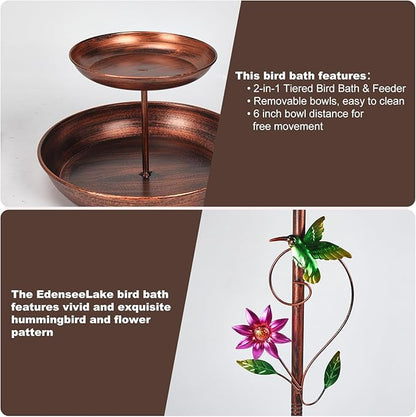 EdenseeLake Double Metal Bird Bath for Outside, 43.8 Inch Upgraded 5-Prong Base Stake Birdbaths Feeder with Detachable Bowls for Outdoors Lawn Patio Yard Garden Decor