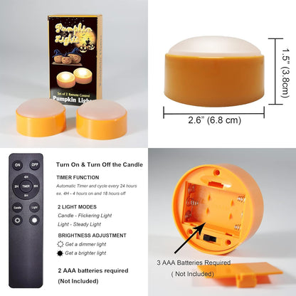 iZAN 4 Pack Orange Halloween Pumpkin Lights Battery Operated LED Bright Flickering Flameless Candles with Remote and Timer for Pumpkin Décor Jack-O-Lantern Halloween Party Home Decorations