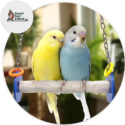 Sweet Feet and Beak Roll Bird Swing - Pumice Perch Bird Toys Trims Nails and Beaks, Safe Bird Cage Accessories for Small and Large Birds, Swinging Toys Birds Will Love, XSmall 4.5 Inches - Blue