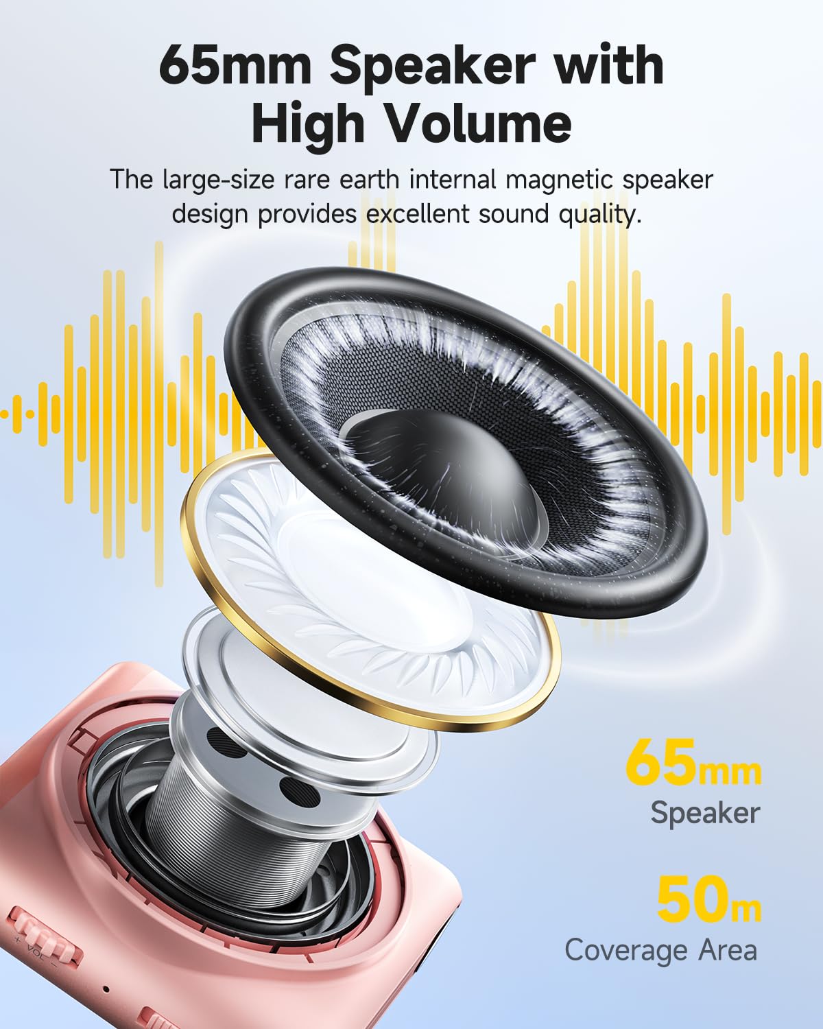 7RYMS WA1 Wireless Voice Amplifier with Headset Microphone for Teachers, Personal Power Amplifier with Noise Canceling, 164ft Range, 23H Working, Microphone Speaker for Teaching, Speech, Yoga(Pink)