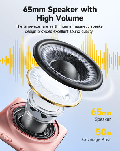 7RYMS WA1 Wireless Voice Amplifier with Headset Microphone for Teachers, Personal Power Amplifier with Noise Canceling, 164ft Range, 23H Working, Microphone Speaker for Teaching, Speech, Yoga(Pink)