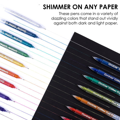 Grabie Jumbo Glitter Gel Pens Set of 18, Metallic Sparkle Gel Ink Pens, Large Capacity Vibrant Glitter Pens for Coloring Books, Drawing, Journaling, Scrapbooking & DIY Crafts, Smooth Writing Art Pens