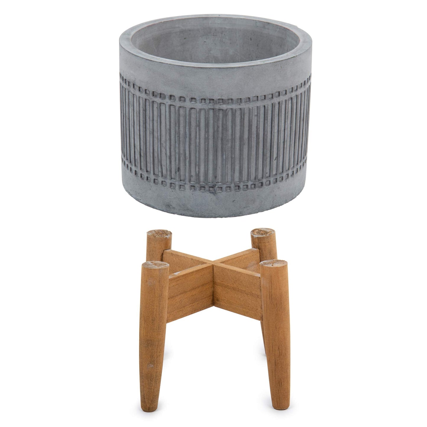 Truu Design Concrete Planter Pot with Wooden Stand, 5 x 8 inches, Grey