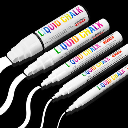 IJIANG Window Chalk Markers Pens, White Liquid Chalk Marker 5 Nib Sizes for Car Windows Glass Mirror Blackboard Signs, Erasable, Dust-Free, Non-Toxic
