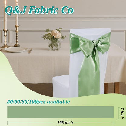Pack of 80 Sage Green Satin Chair Sashes Bows Ties Upgraded 7 X 108 Inch Chairs Ribbons for Festive Gift Hotel Wedding Ceremony Halloween Christmas Thanksgiving Party Banquet Event Decoration