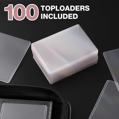 Toploader Binder, Holds 160 Toploaders, 100 Toploaders INCLUDED, 4-Pocket PU Cover Top Loader Binder for 3" x 4" Rigid Toploader, Ringless Double-Sided Toploader Card Binder for TCG, Sport Cards