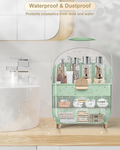 Makeup Organizer Countertop, Skincare Holder Bathroom Counter Organizer, Storage Box Cosmetic Display Cases, Teen Girl Gifts Make up Organizers (Green/Lipstick)