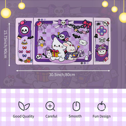 PERFECTSIGHT Cute Cat Desk Pad Kawaii Kitty Desk Mat, Large Gaming Mouse Pad, Funny Halloween Deskmat Mousepad, Anime Laptop Keyboard Pad Office Home Decor for Women Girls, Purple