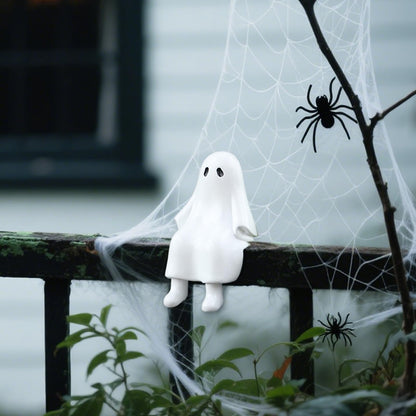 Halloween Resin Sitting Ghost Figurine Garden Sculpture Decor for Outdoor Patio, Balcony Planter, Home Bookshelf