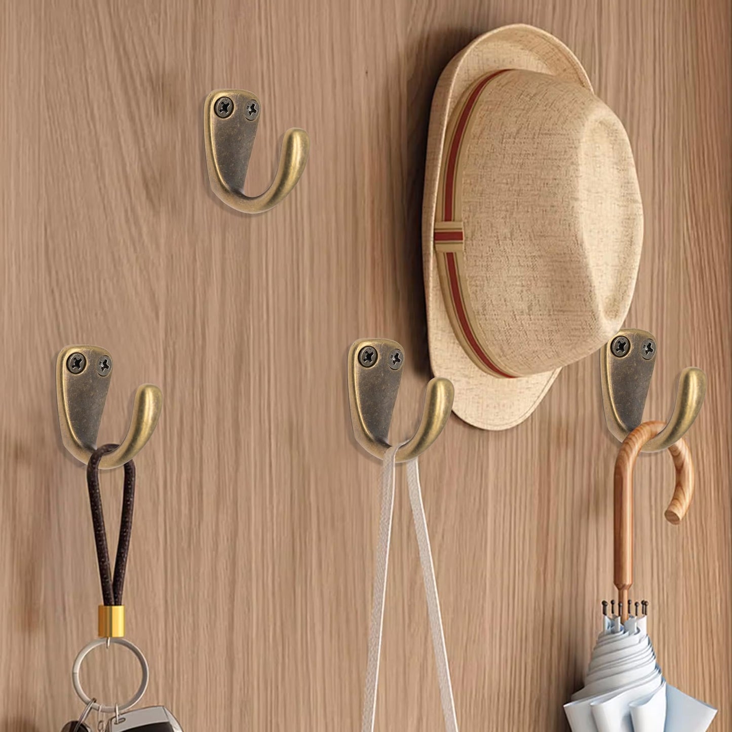 FIRSORCA 4PCS Vintage Bronze Coat and Hat Hook Classic Simple Hooks Wall Mounted Bath Stands for Hanging Clothes Hangers Scarf Towel Key Cup